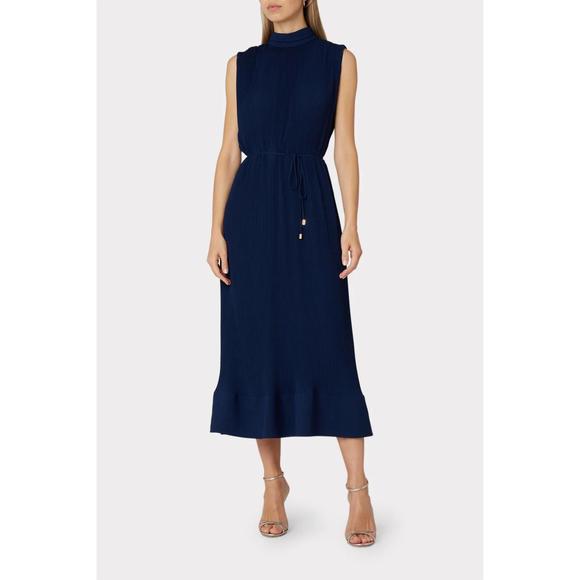 Milly | Dresses | New Milly Melina Solid Pleated Midi Dress In Navy ...